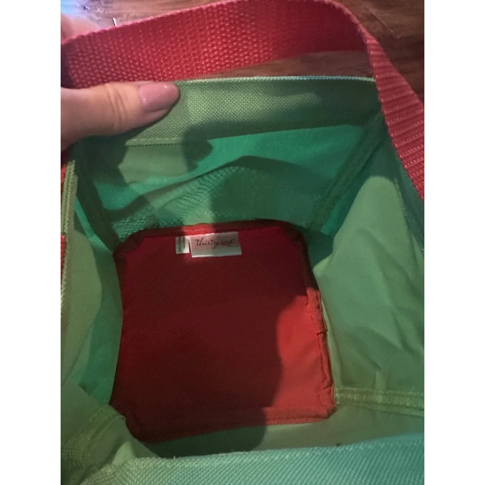 Thirty-One Snowman Littles Carry-All Caddy Green Red Holiday Gift Bag Organizer